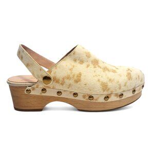 J.Crew Cow Print Calf Hair Convertible-Strap Clogs Wood Sole